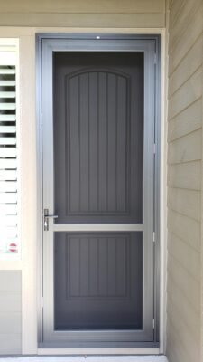 Crimsafe aluminum security screen door in bronze color